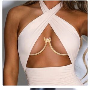 Gold Rhinestone Butterfly Chest Jewelry